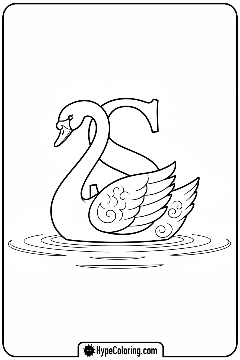 Click to download PDF elegant-s-swan-floating-on-water - letter s coloring pages