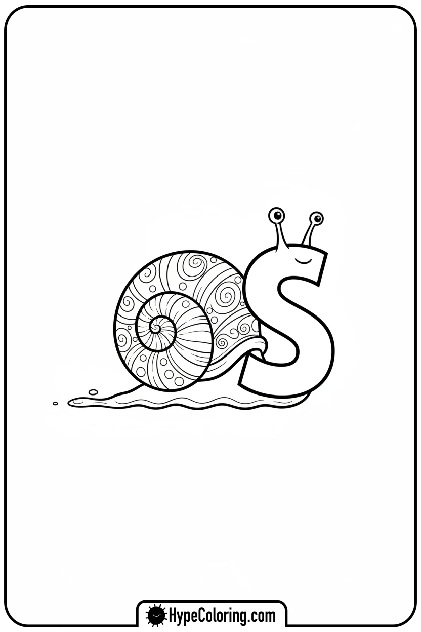 Click to download PDF cute-s-snail-with-shell-and-antennae - letter s coloring pages