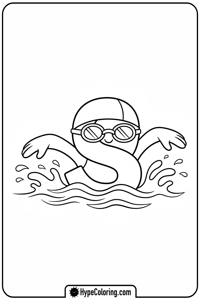 Click to download PDF s-swimmer-in-pool-with-goggles - letter s coloring pages