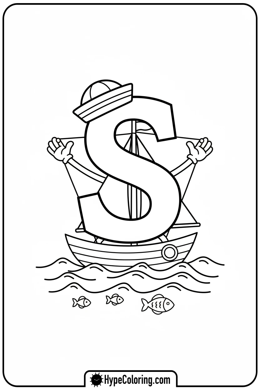 Click to download PDF s-sailor-on-a-sailboat - letter s coloring pages