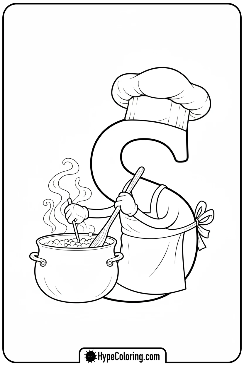 Click to download PDF s-chef-stirring-a-pot - letter s coloring pages