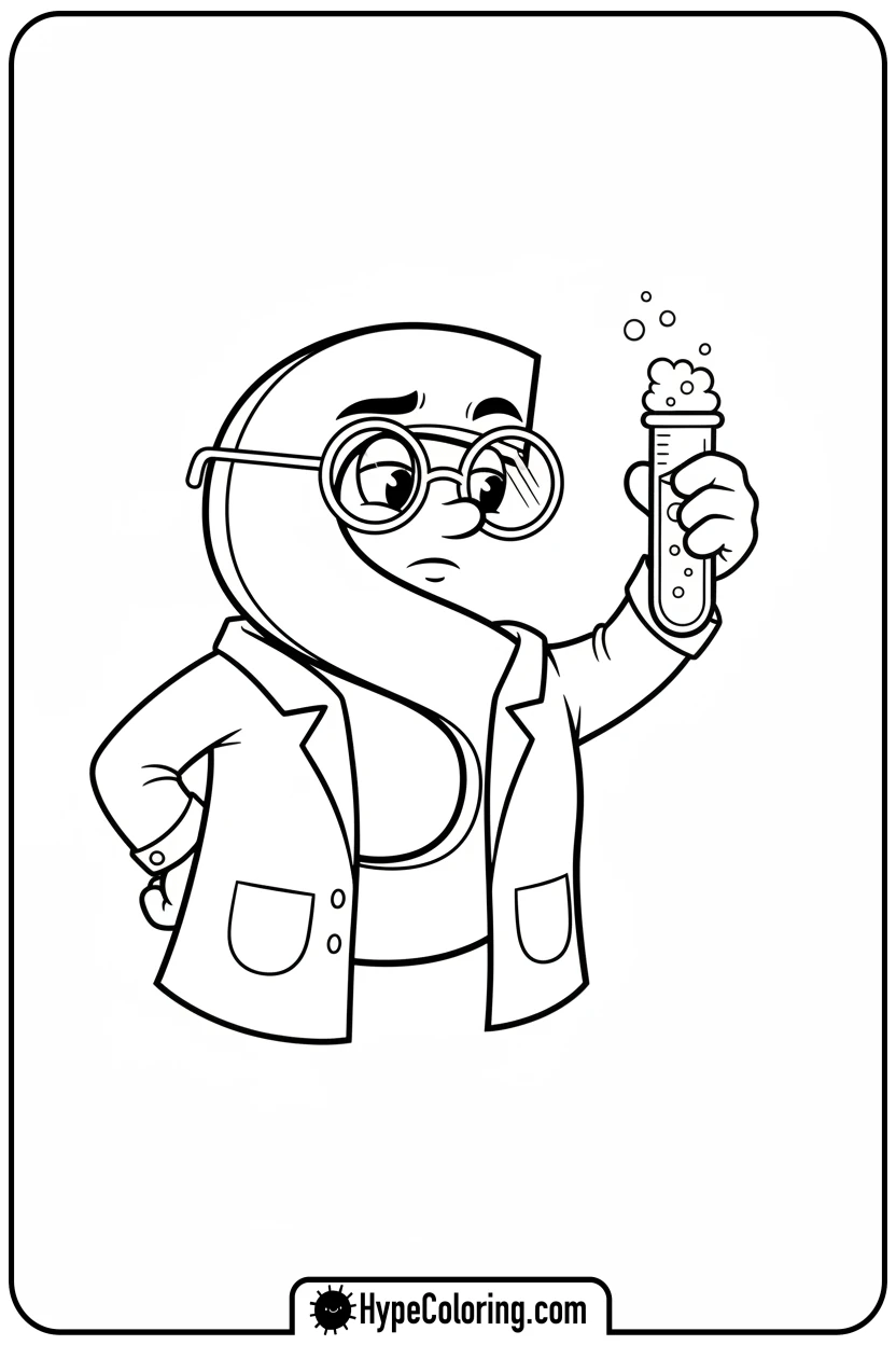Click to download PDF s-scientist-with-bubbling-test-tube - letter s coloring pages