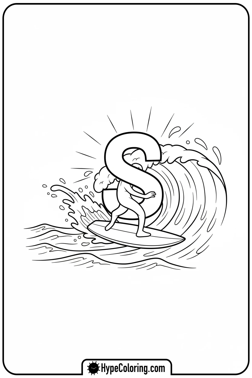 Click to download PDF s-surfer-riding-ocean-wave - letter s coloring pages