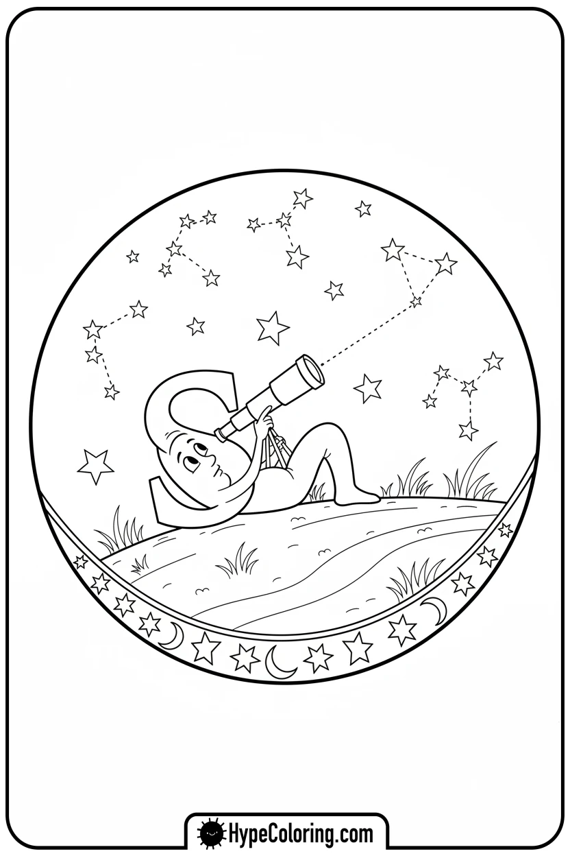 Click to download PDF s-stargazing-with-telescope - letter s coloring pages