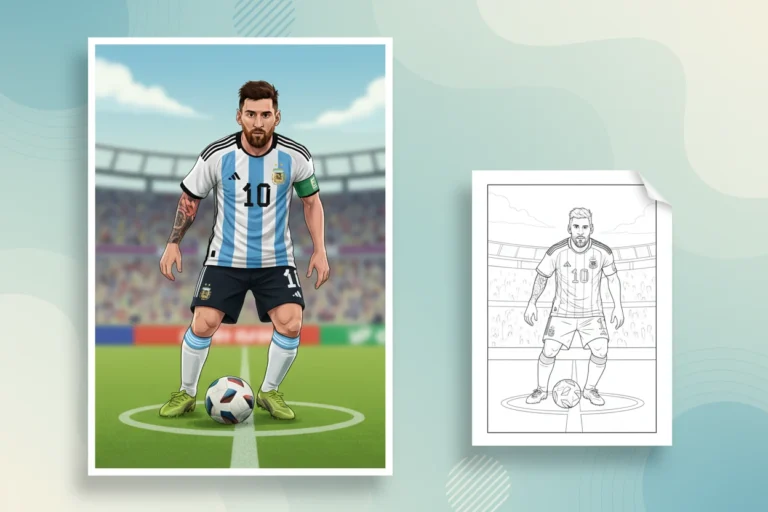 messi-standing-at-the-center - messi soccer coloring pages