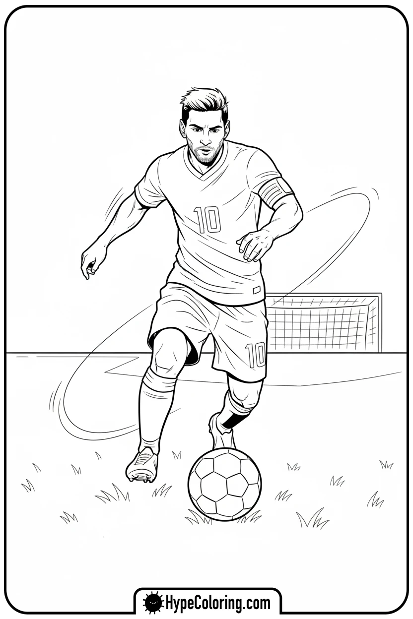 Click to download PDF messi-dribbling-soccer-ball - messi soccer coloring pages