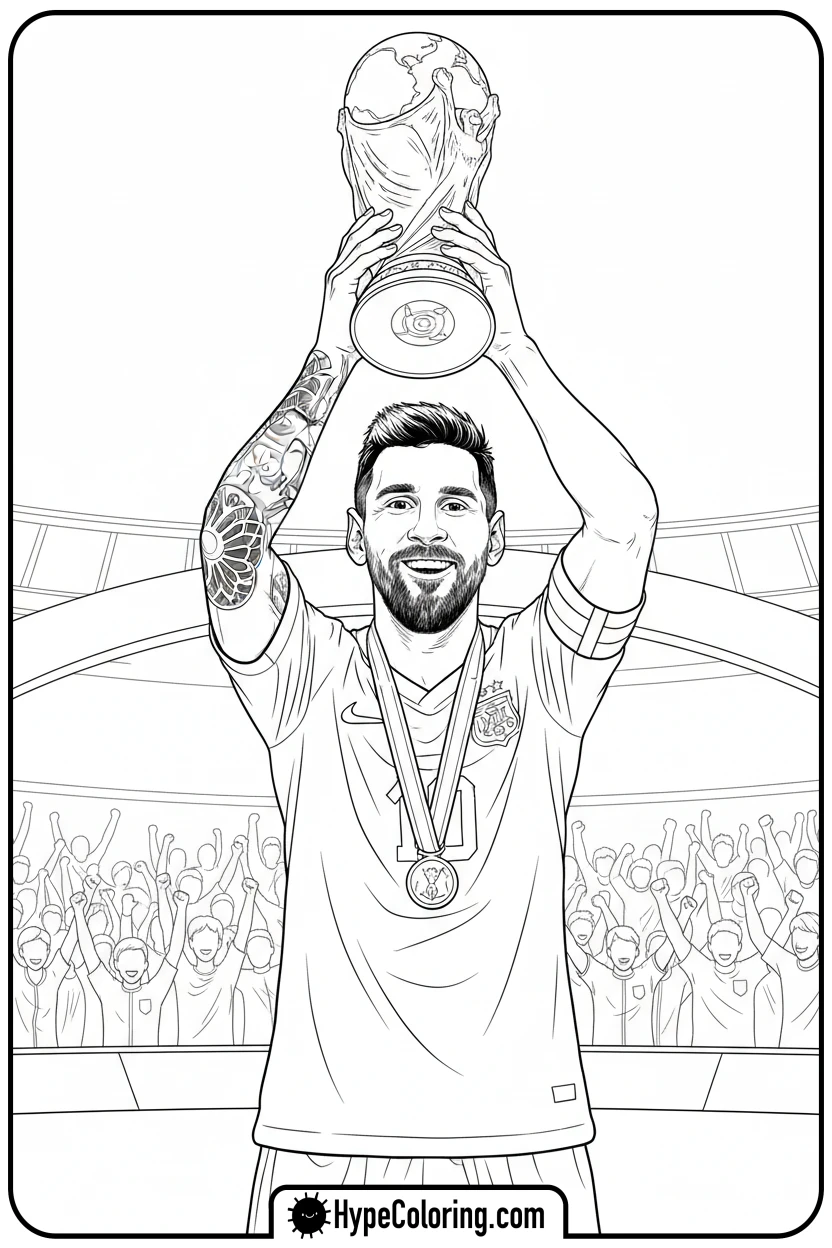 Click to download PDF messi-holding-trophy - messi soccer coloring pages