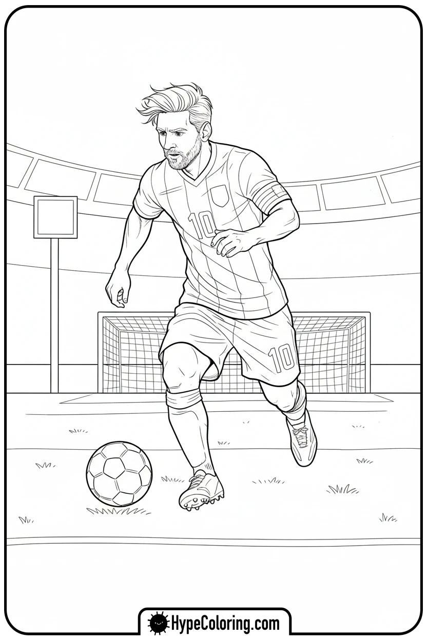 Click to download PDF messi-running-with-ball - messi soccer coloring pages