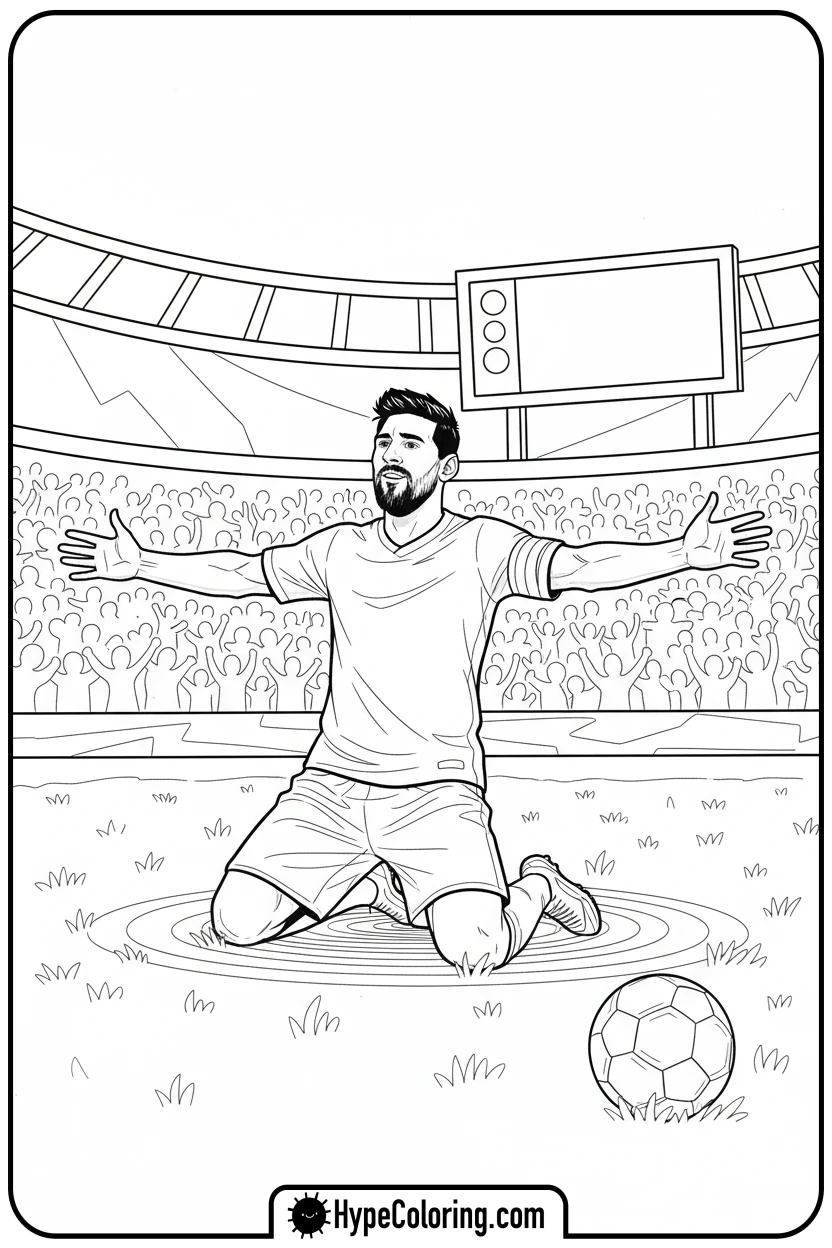 Click to download PDF messi-kneeling-celebration - messi soccer coloring pages