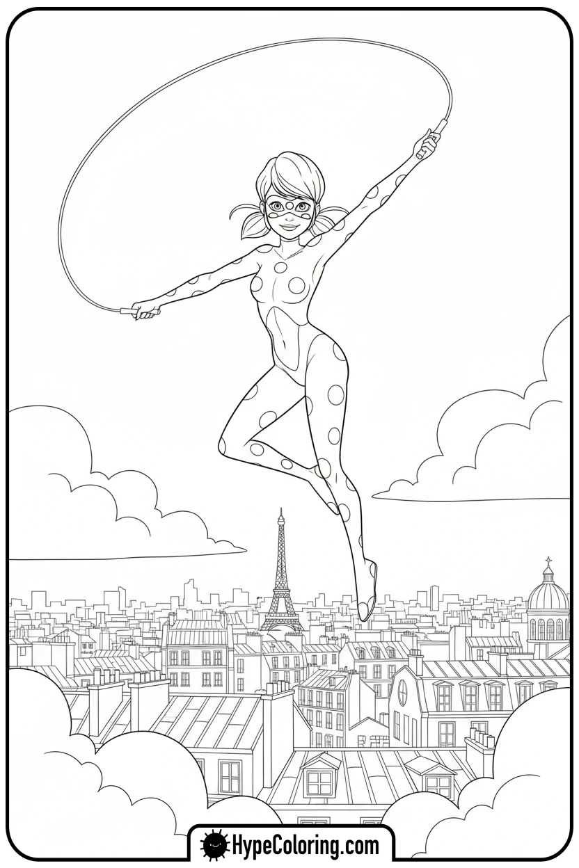 ladybug-swinging-with-yo-yo - miraculous ladybug coloring pages