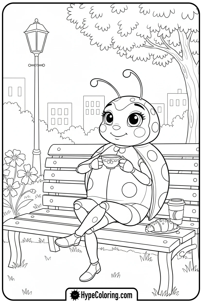 ladybug-sitting-on-bench - miraculous ladybug coloring pages