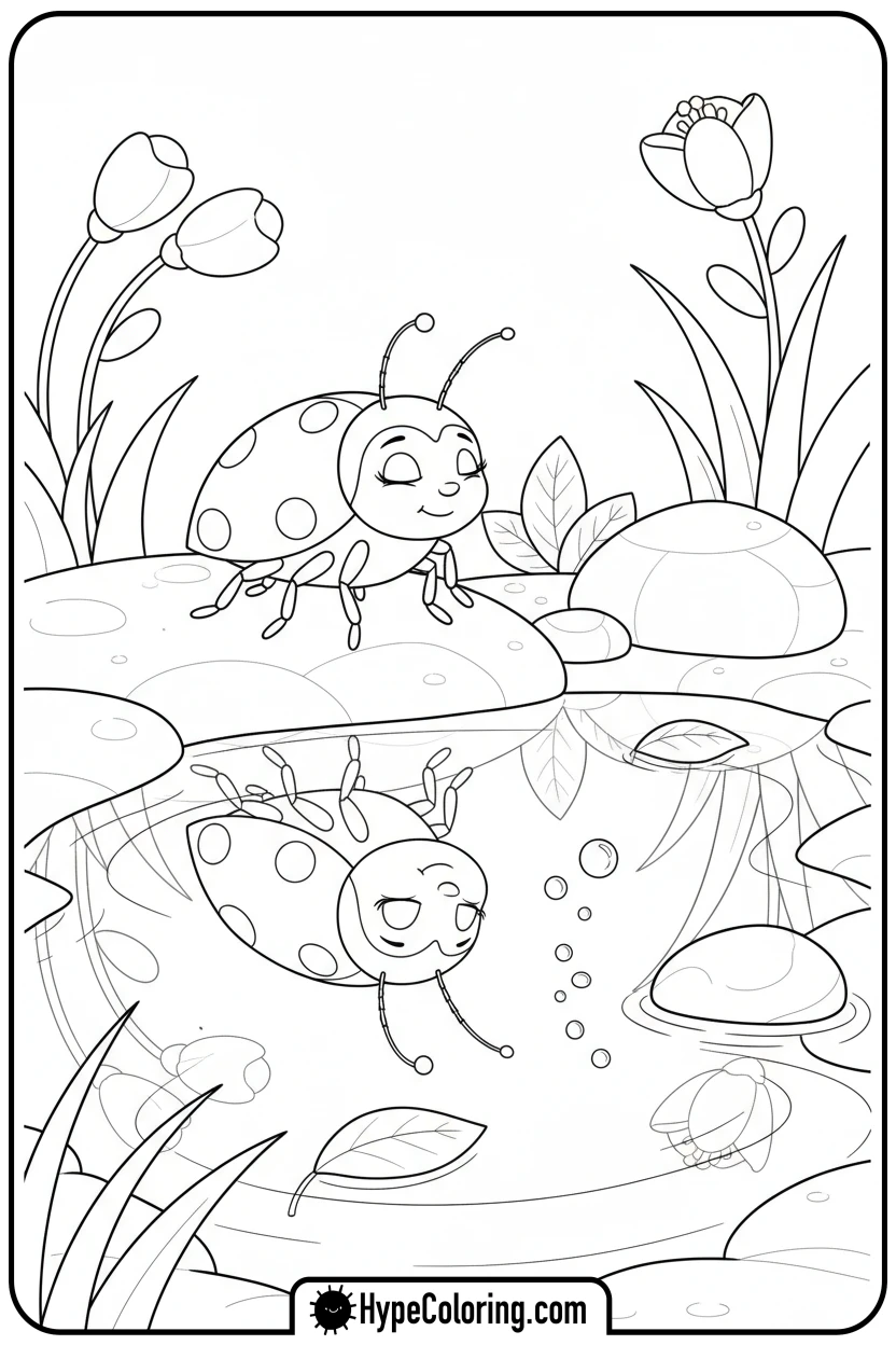 ladybug-reflection-in-puddle - miraculous ladybug coloring pages