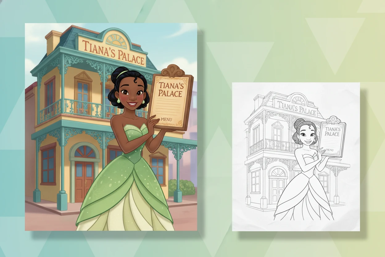 tiana-standing-proudly-in-front - princess tiana coloring pages