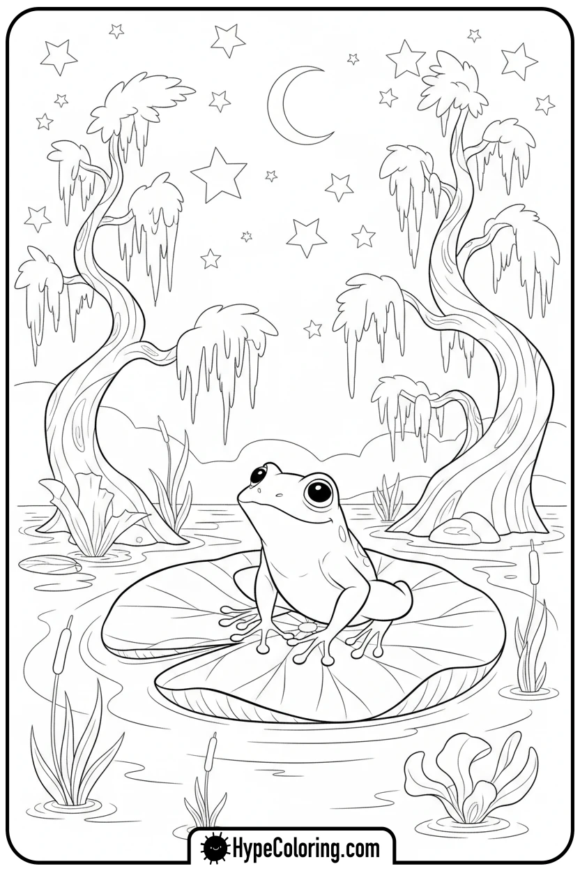 frog-tiana-on-lily-pad-stargazing - princess tiana coloring pages