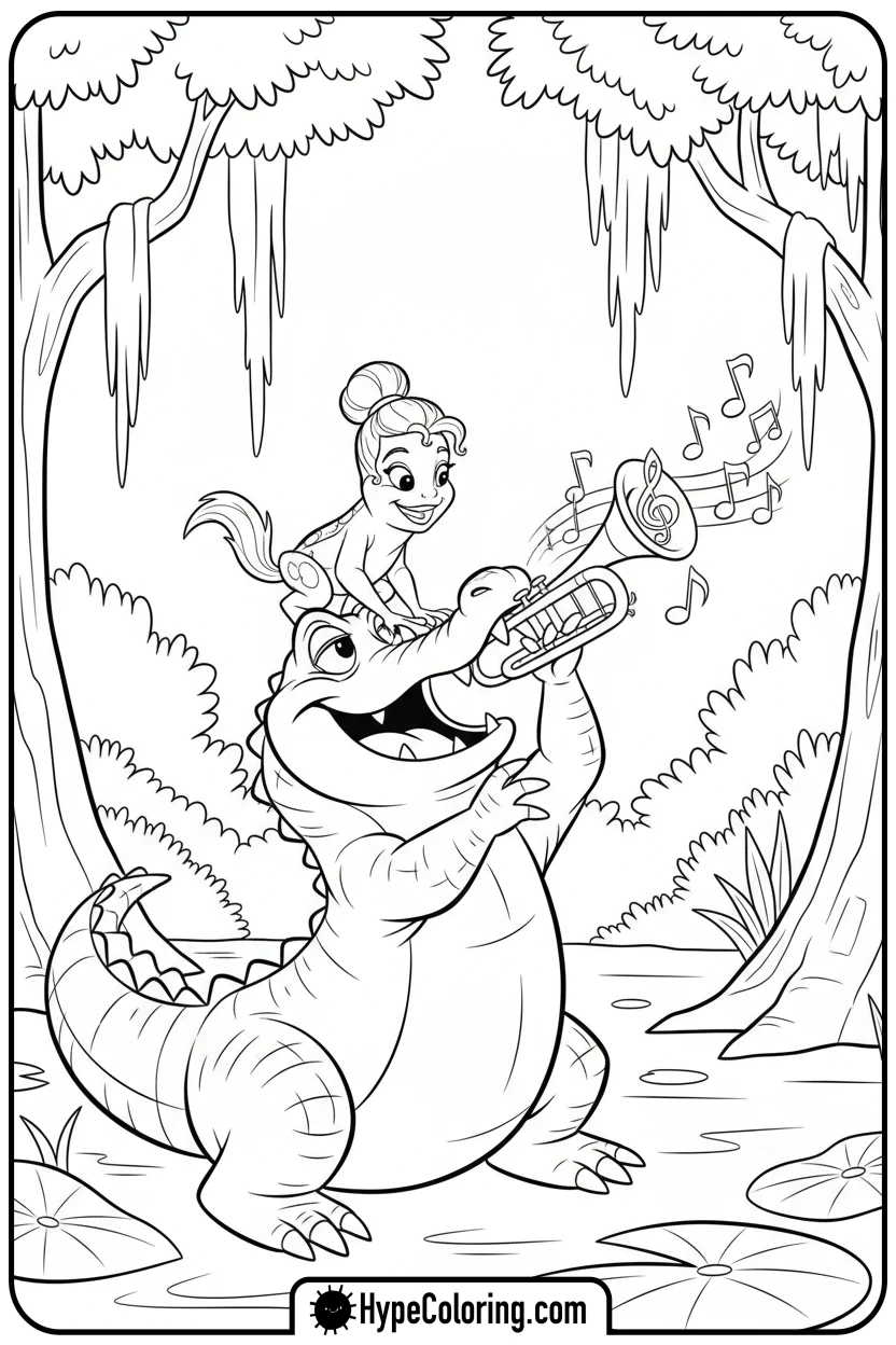 frog-tiana-on-louis-s-head - princess tiana coloring pages