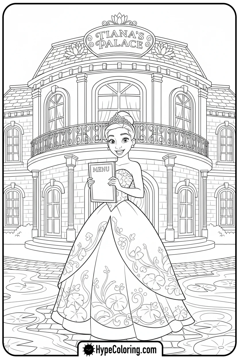 tiana-at-her-restaurant - princess tiana coloring pages