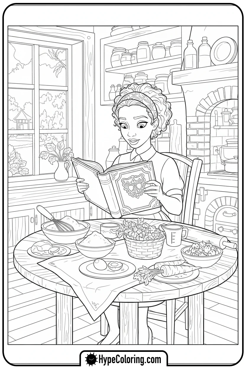 tiana-reading-cookbook - princess tiana coloring pages