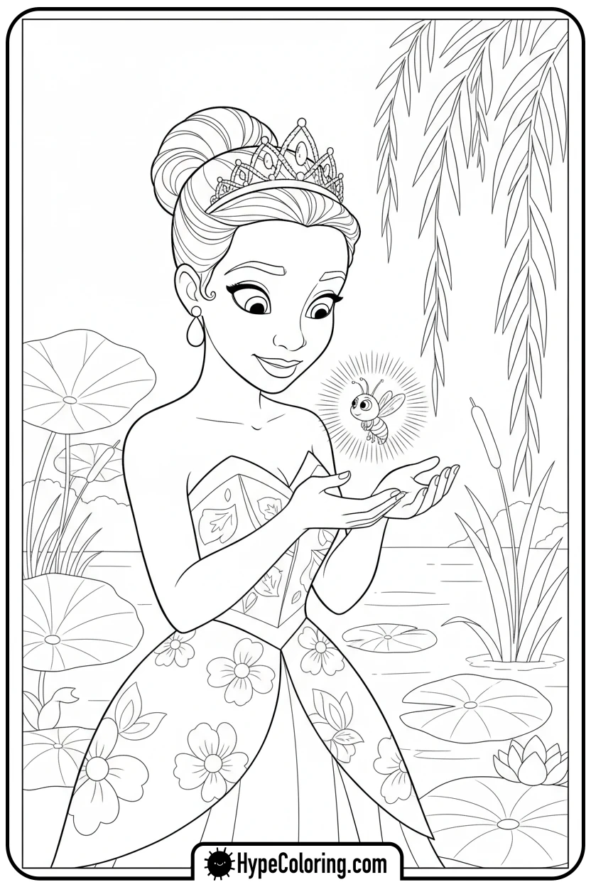 tiana-with-ray-the-firefly - princess tiana coloring pages