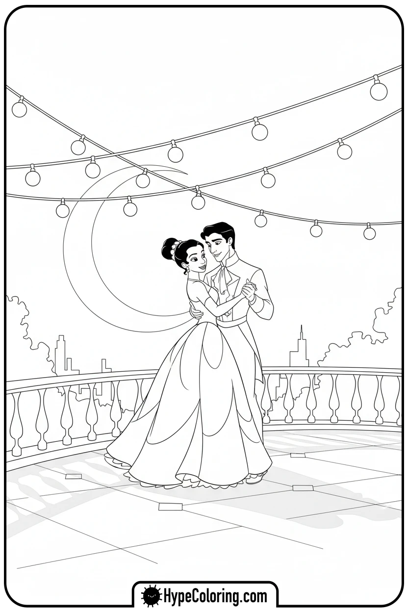tiana-and-naveen-slow-dancing - princess tiana coloring pages