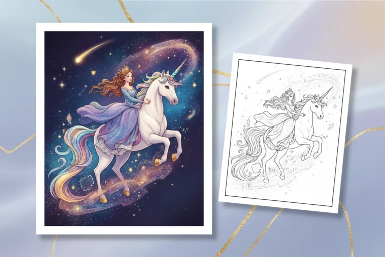 princess-riding-a-majestic-unicorn - printable princess coloring pages