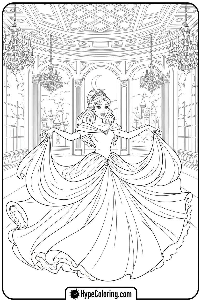 princess-dancing-in-ballroom - printable princess coloring pages