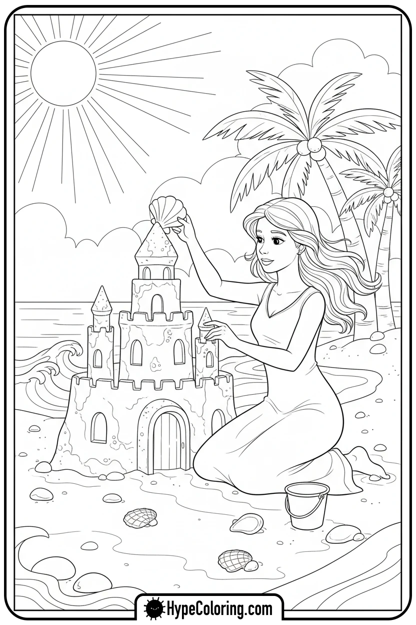 princess-building-sandcastle - printable princess coloring pages