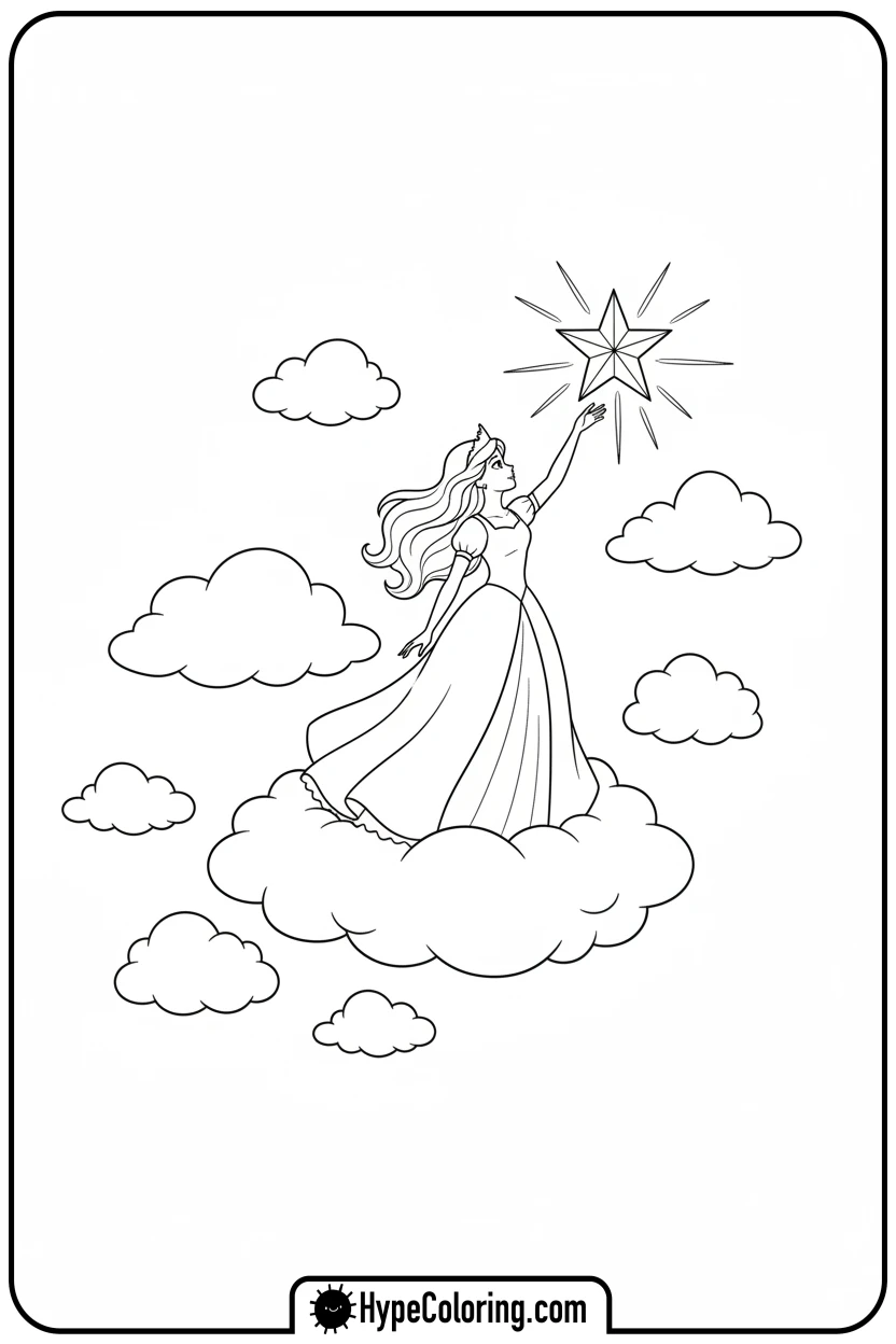 princess-floating-on-a-cloud - printable princess coloring pages