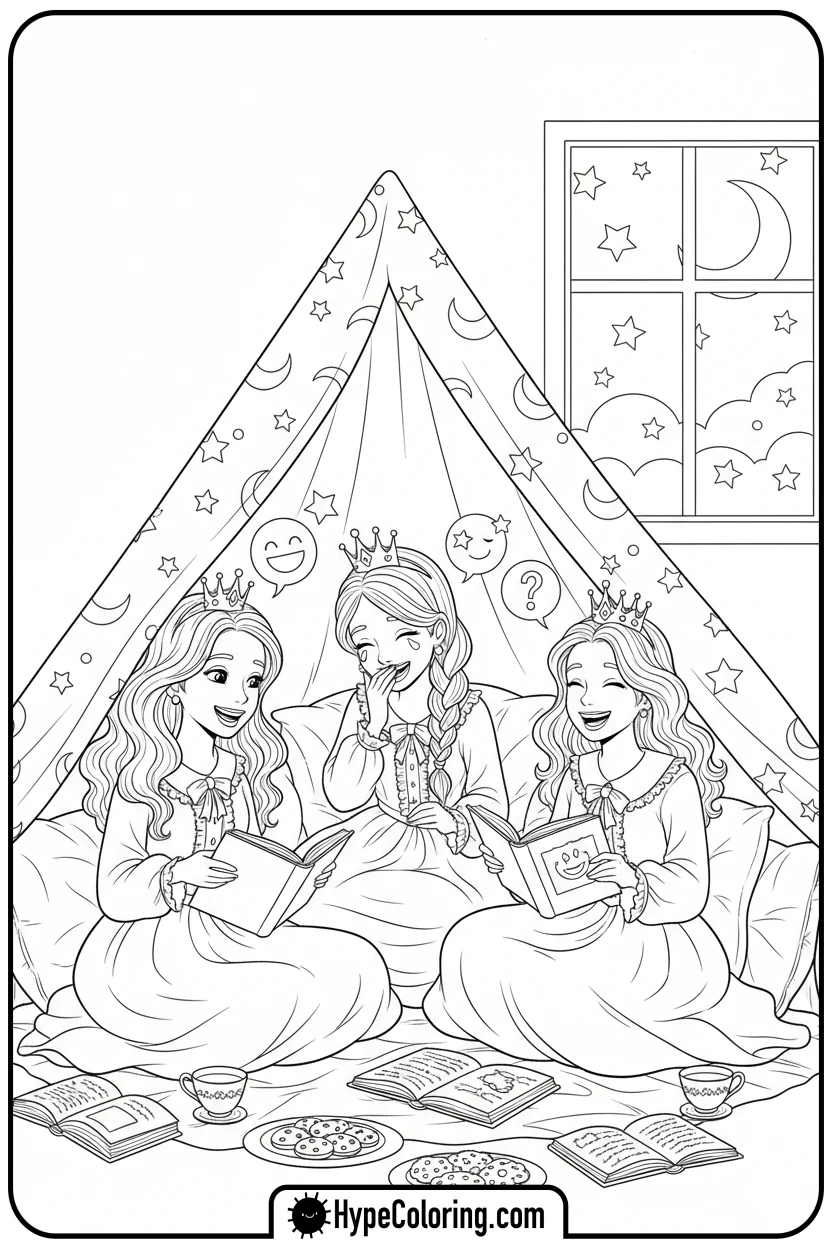 princess-slumber-party - printable princess coloring pages