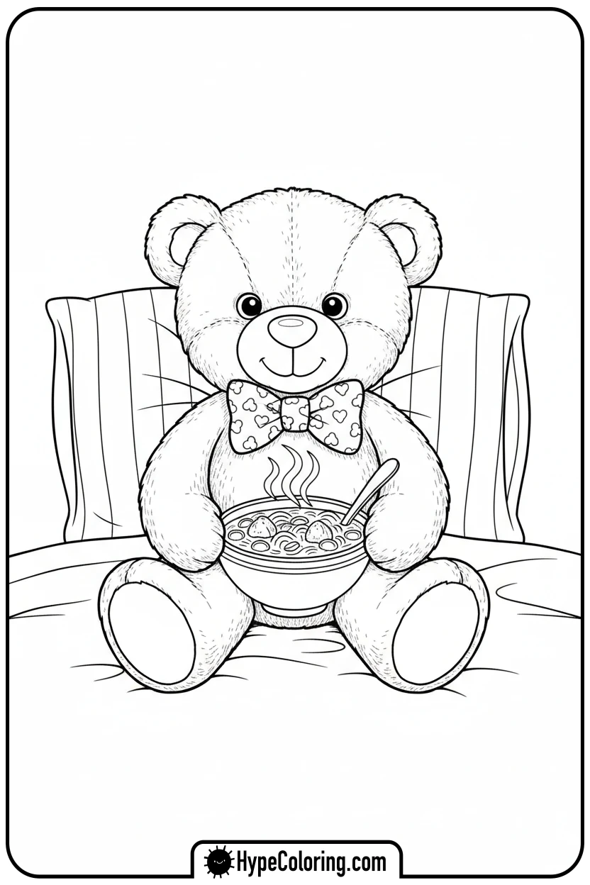 Click to download PDF teddy-bear-eating-soup-in-bed - get well soon coloring pages