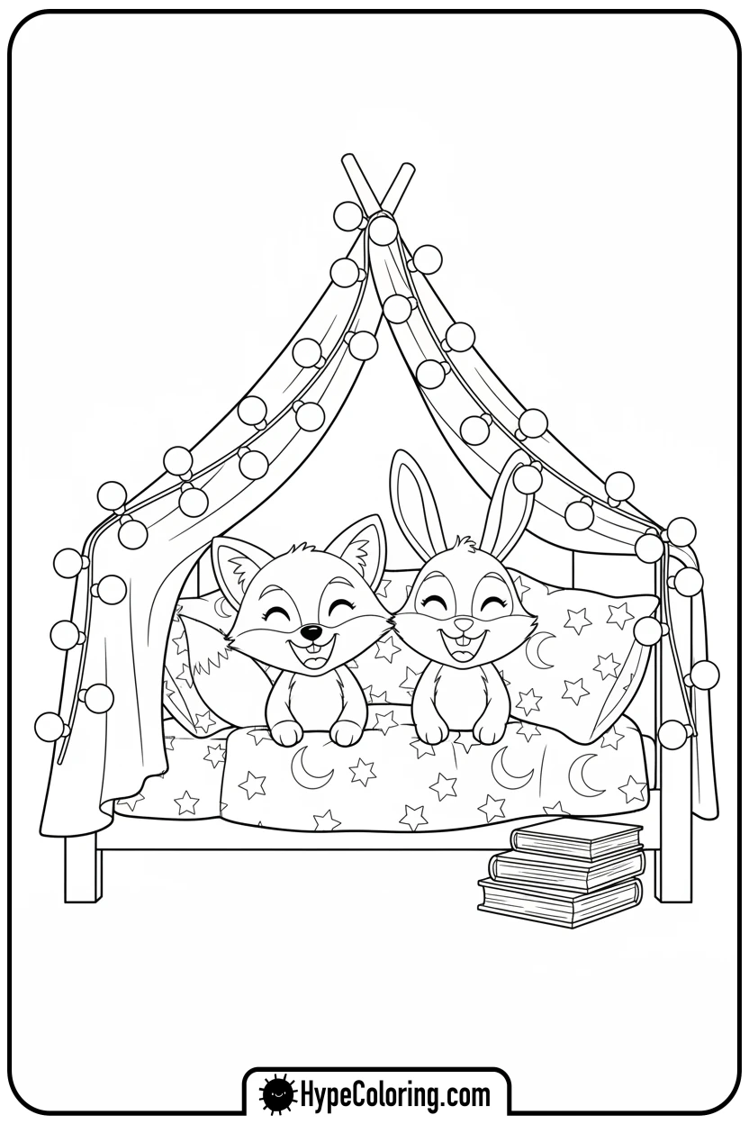 Click to download PDF animals-in-blanket-fort - get well soon coloring pages