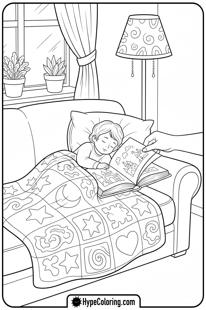 Click to download PDF reading-storybook-on-sofa - get well soon coloring pages