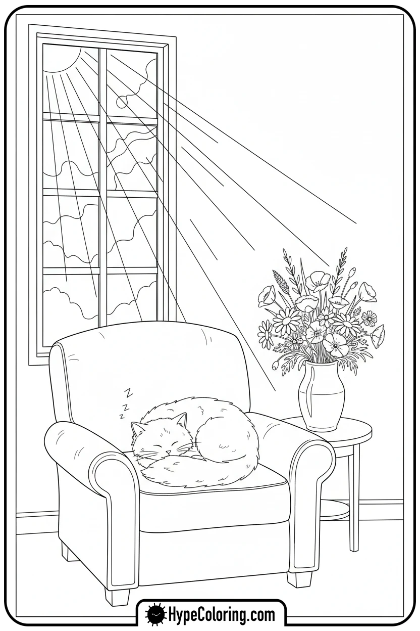 Click to download PDF cat-napping-in-sunbeam - get well soon coloring pages