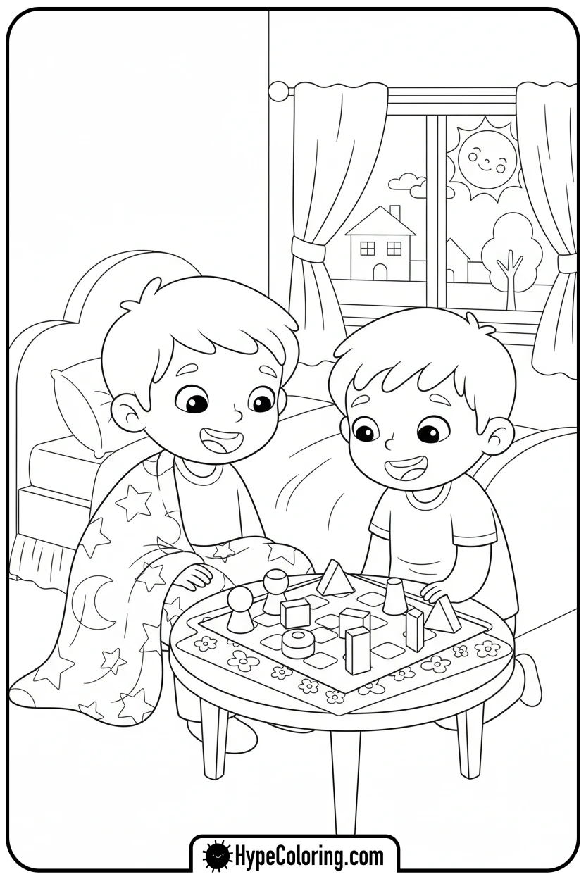 Click to download PDF children-playing-board-game-in-bed - get well soon coloring pages