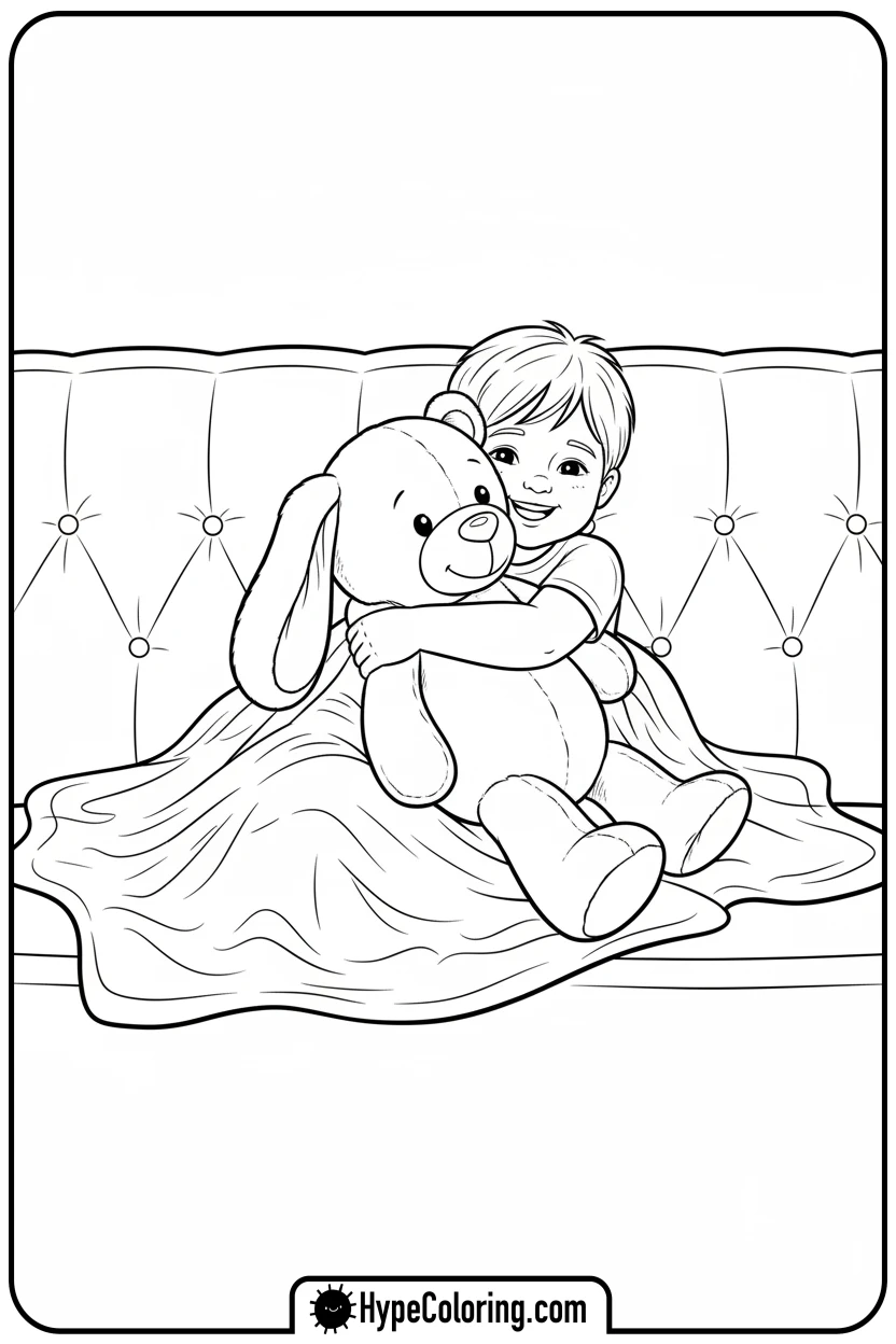 Click to download PDF child-hugging-teddy-bear-on-sofa - get well soon coloring pages