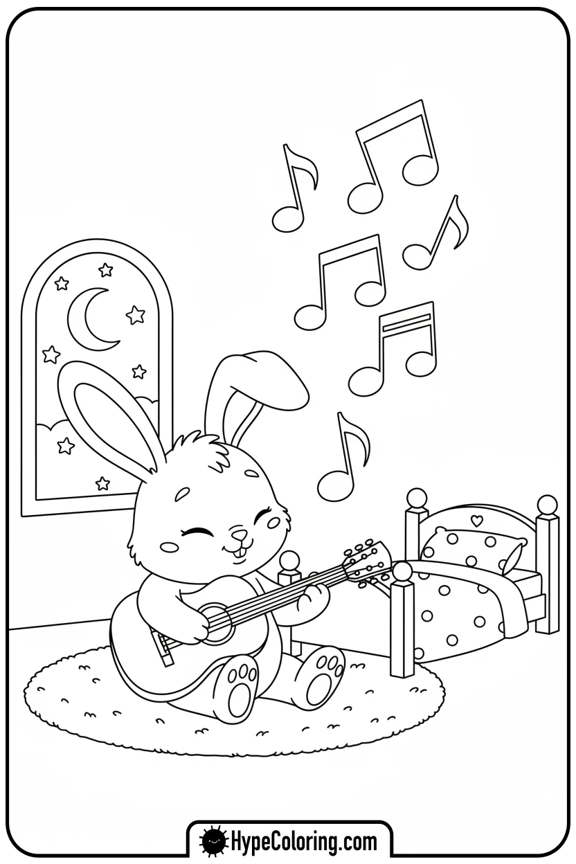 Click to download PDF bunny-playing-guitar-for-child - get well soon coloring pages