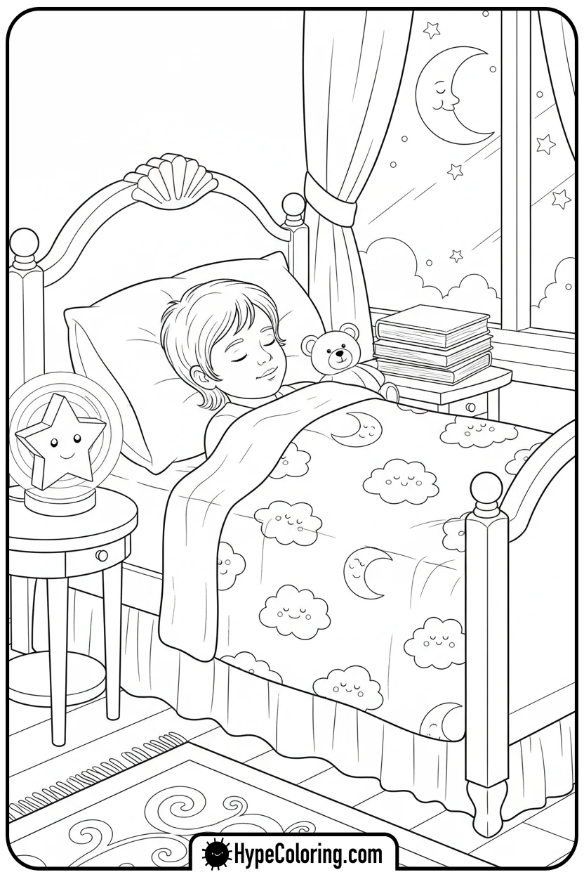 Click to download PDF child-sleeping-peacefully-in-bed - get well soon coloring pages