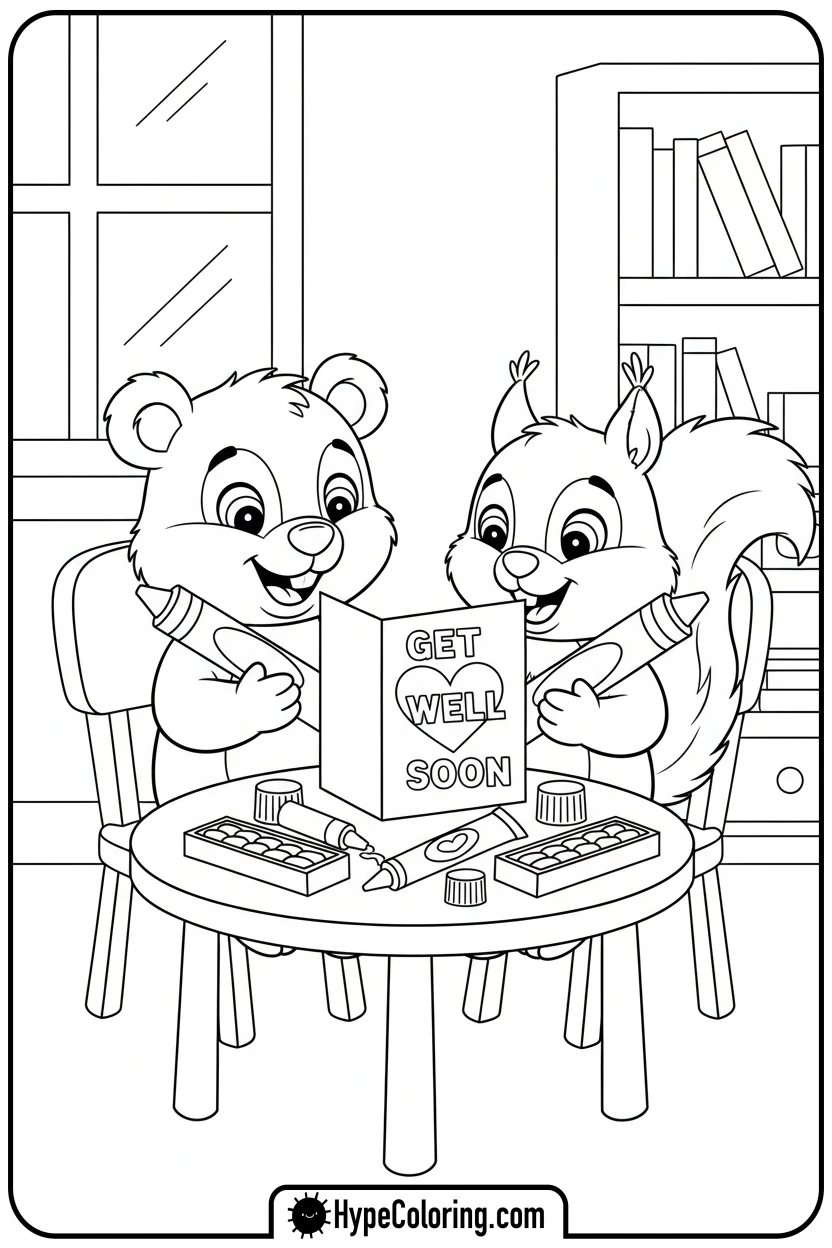 Click to download PDF animals-making-get-well-card - get well soon coloring pages