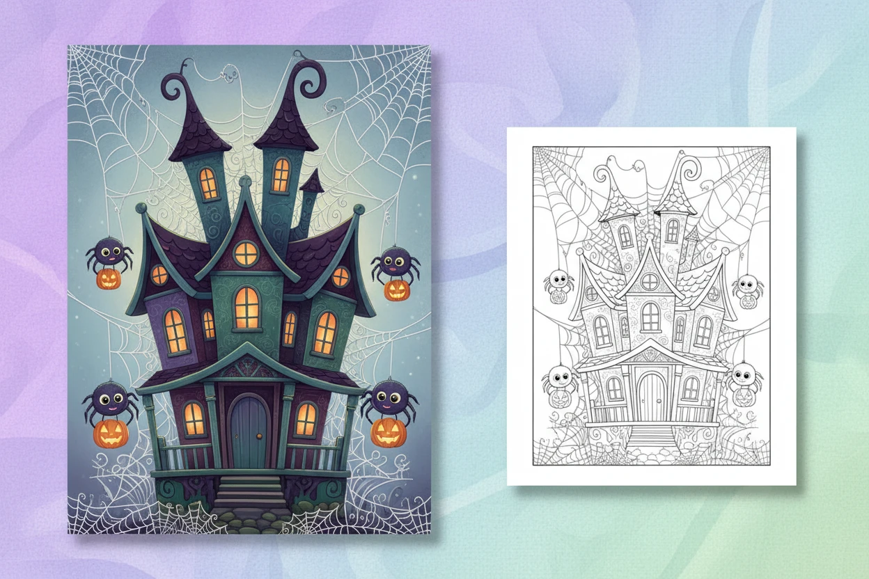 a-charming-haunted-house-covered - haunted house coloring pages
