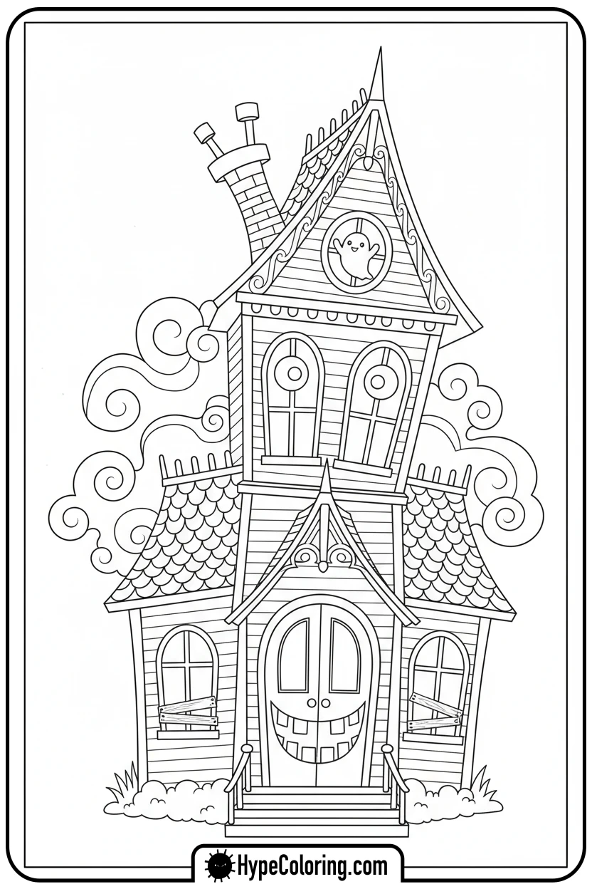 friendly-victorian-haunted-house - haunted house coloring pages