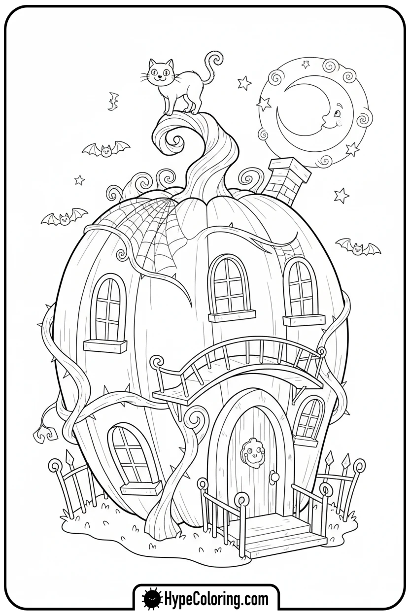 pumpkin-shaped-haunted-house - haunted house coloring pages