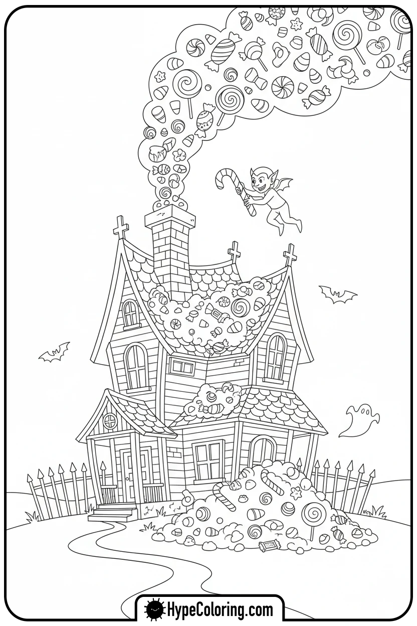 haunted-house-candy-chimney - haunted house coloring pages