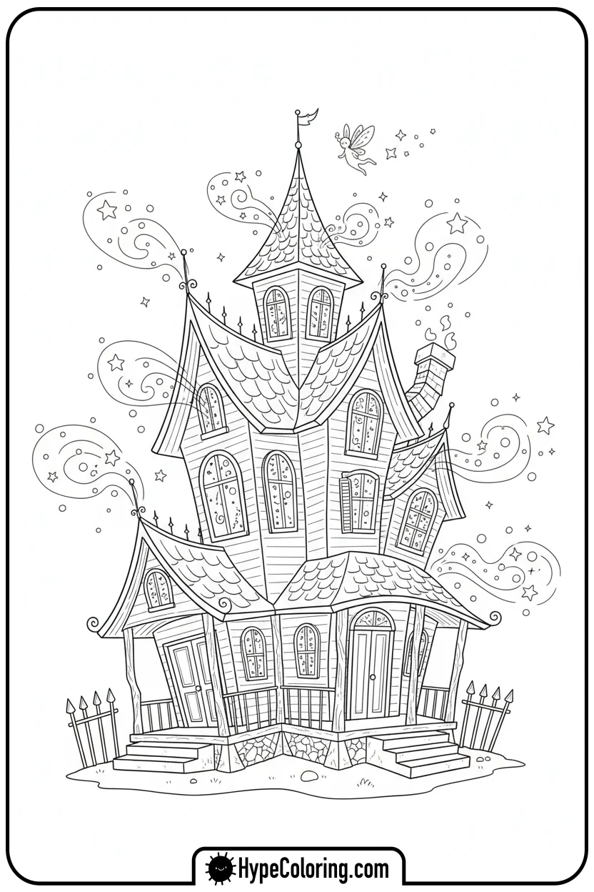 magical-haunted-house-with-sparkles - haunted house coloring pages