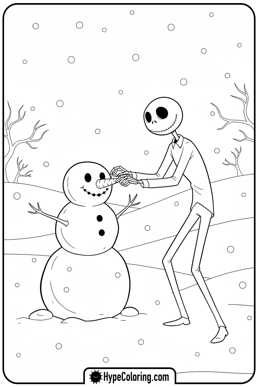 jack-building-a-snowman - jack skeleton coloring pages