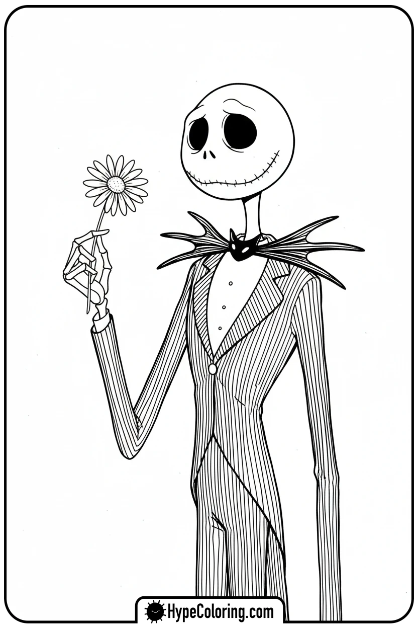 jack-holding-a-daisy - jack skeleton coloring pages