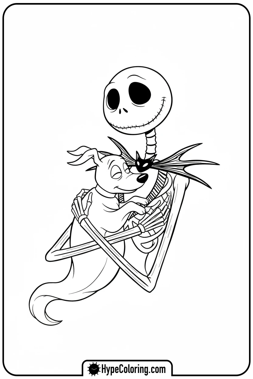 jack-hugging-zero - jack skeleton coloring pages