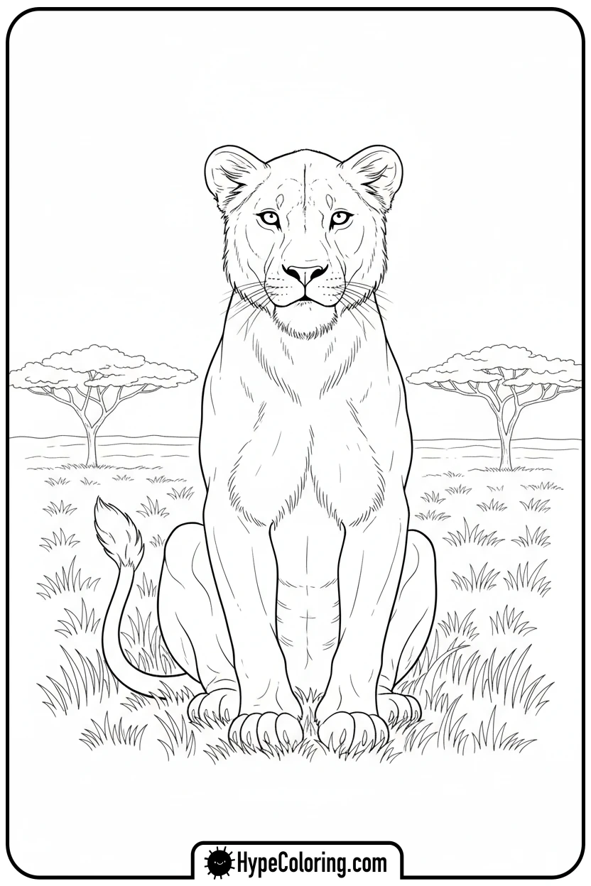 Click to download PDF lioness-sitting-gracefully - lioness coloring pages