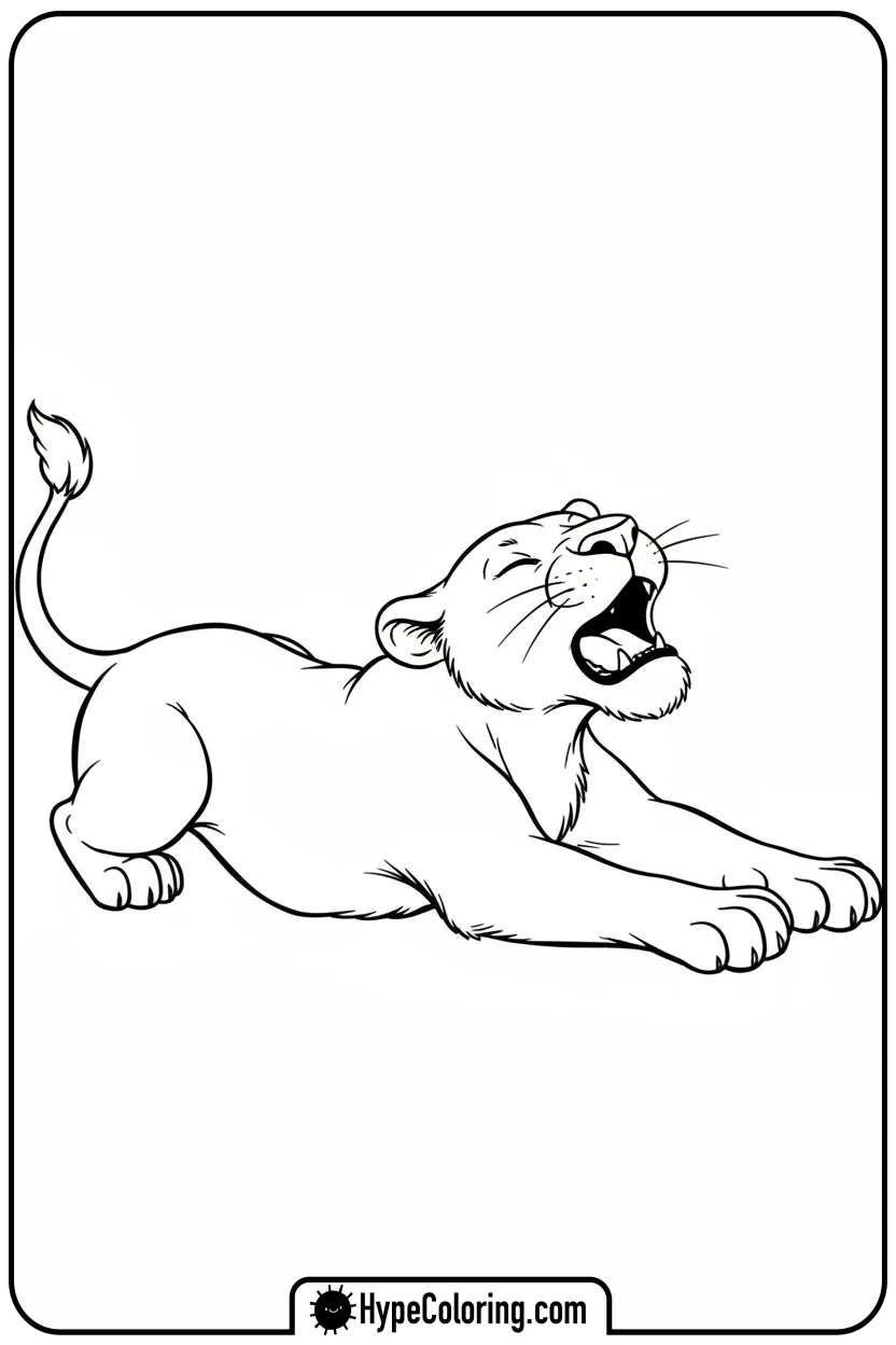 Click to download PDF lioness-stretching-playfully - lioness coloring pages