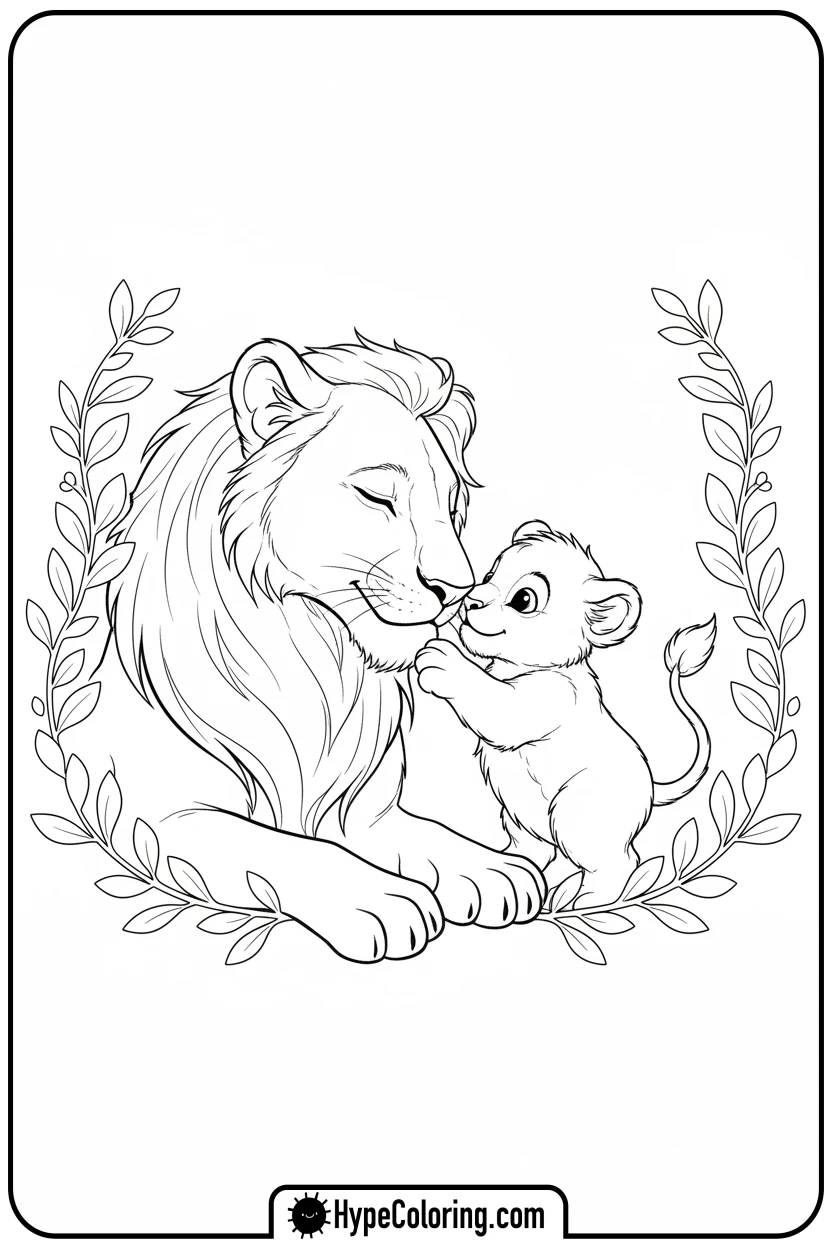 Click to download PDF lioness-nuzzling-cub - lioness coloring pages