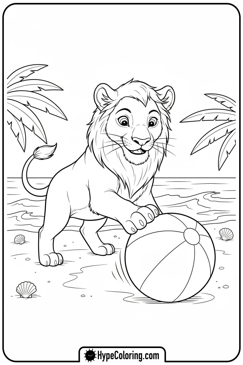 Click to download PDF lioness-playing-with-ball - lioness coloring pages