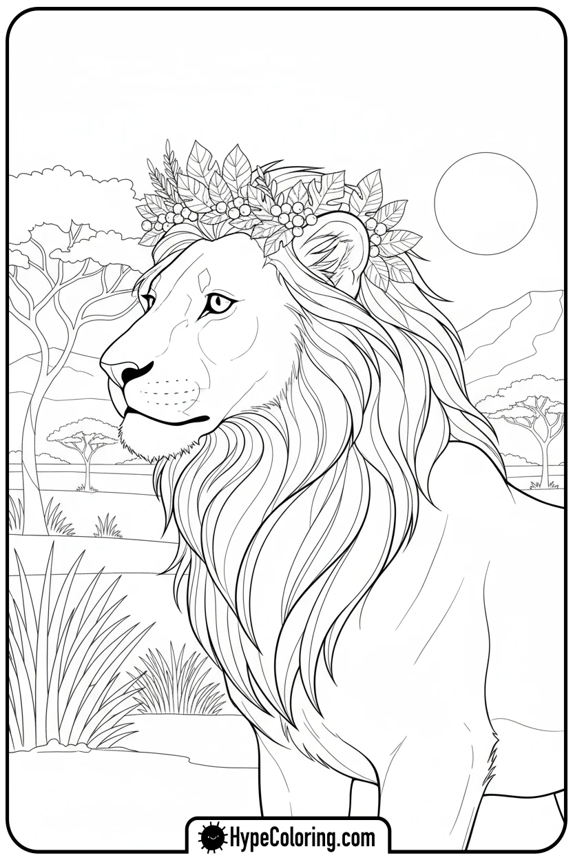 Click to download PDF crowned-lioness - lioness coloring pages